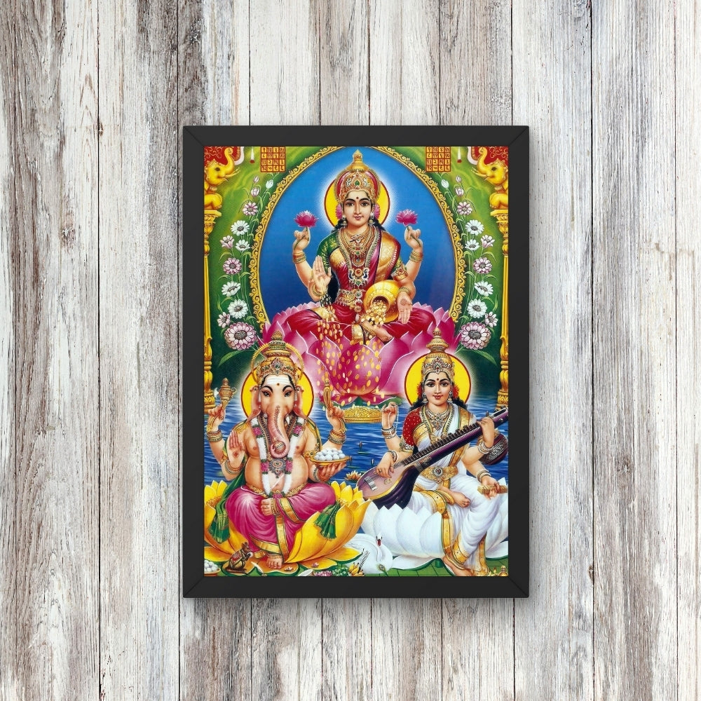 Lakshmi Ganesha Saraswati Wall Art – Hindu Goddess Lakshmi, Lord Ganesha & Goddess Saraswati Photo Frame