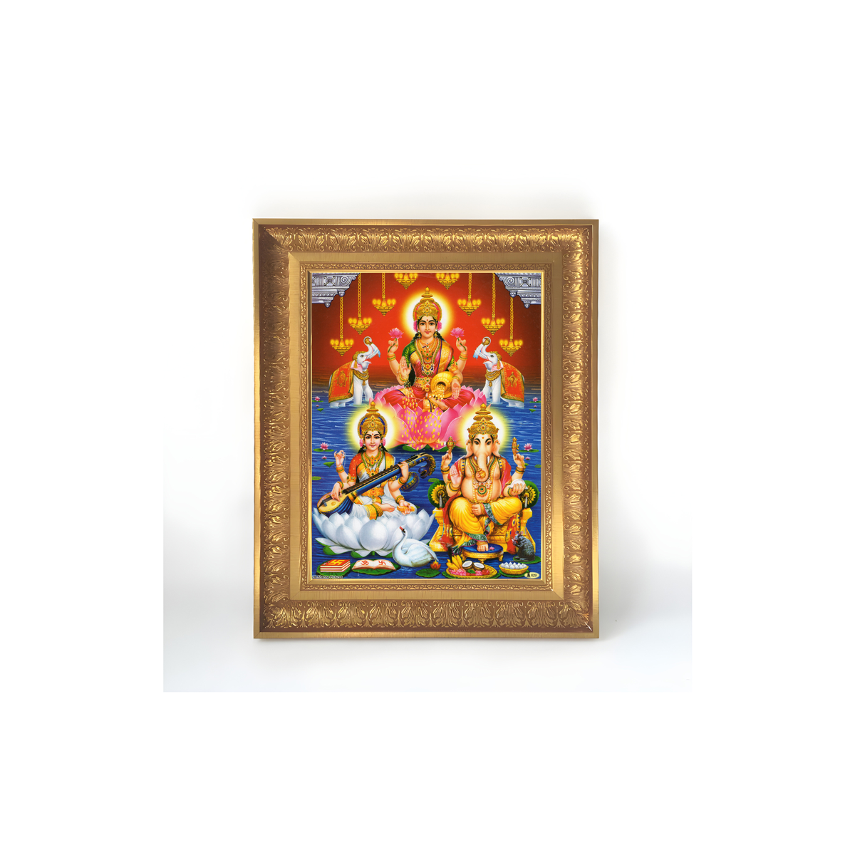 Premium Lakshmi Ganesha Saraswati Wall Art – Goddess Lakshmi, Lord Ganesha and Goddess Saraswati Hindu God Photo Frame