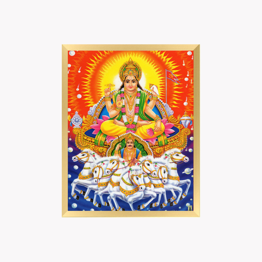 Surya Narayana Wall Art – Lord Surya Dev with Seven Horses Hindu God Photo Frame
