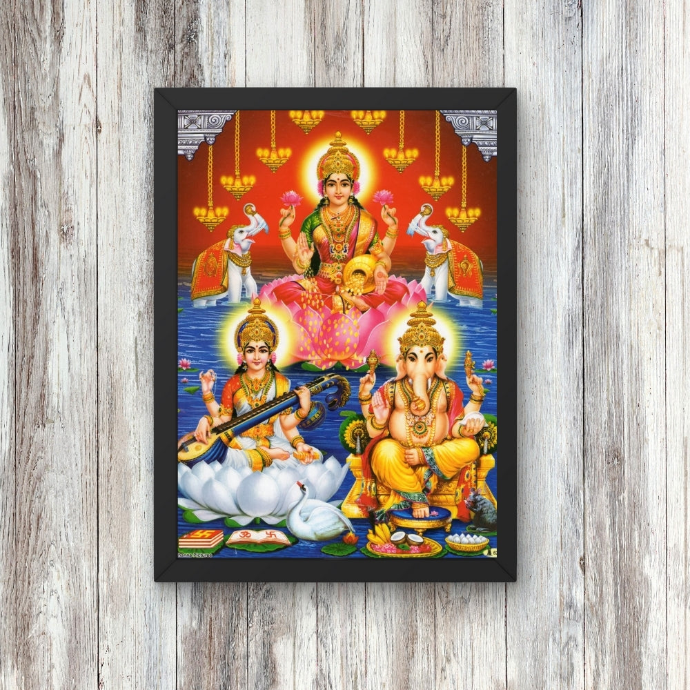 Lakshmi Saraswati Ganesha Wall Art – Goddess Lakshmi, Saraswati & Lord Ganesha Hindu God Photo Frame