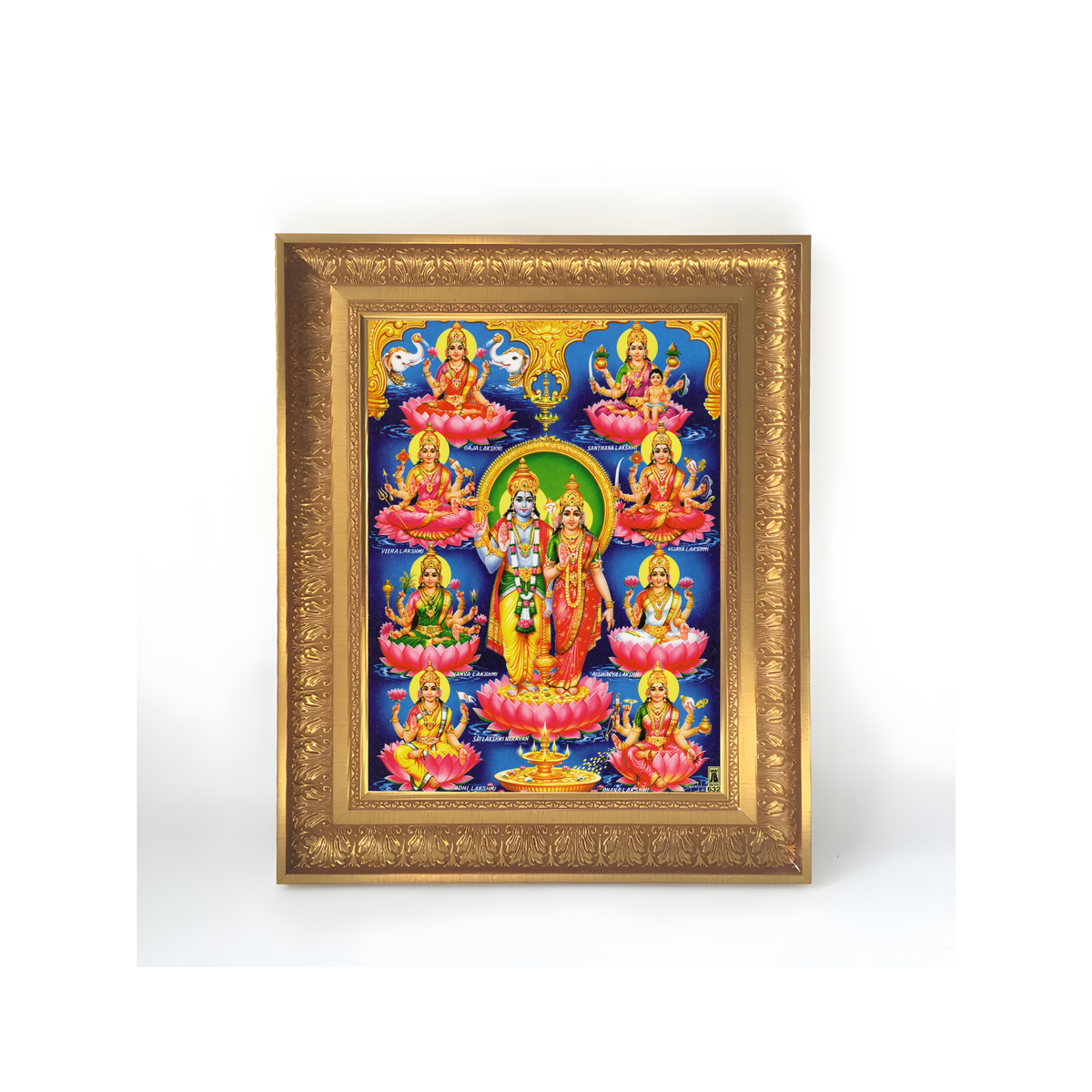 Premium Ashta Lakshmi Wall Art – Sri Lakshmi Narayan with Eight Forms of Goddess Lakshmi Hindu Devotional Photo Frame