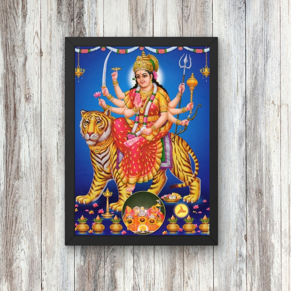 Maa Durga Wall Art – Goddess Durga with Tiger Hindu Goddess Photo Frame