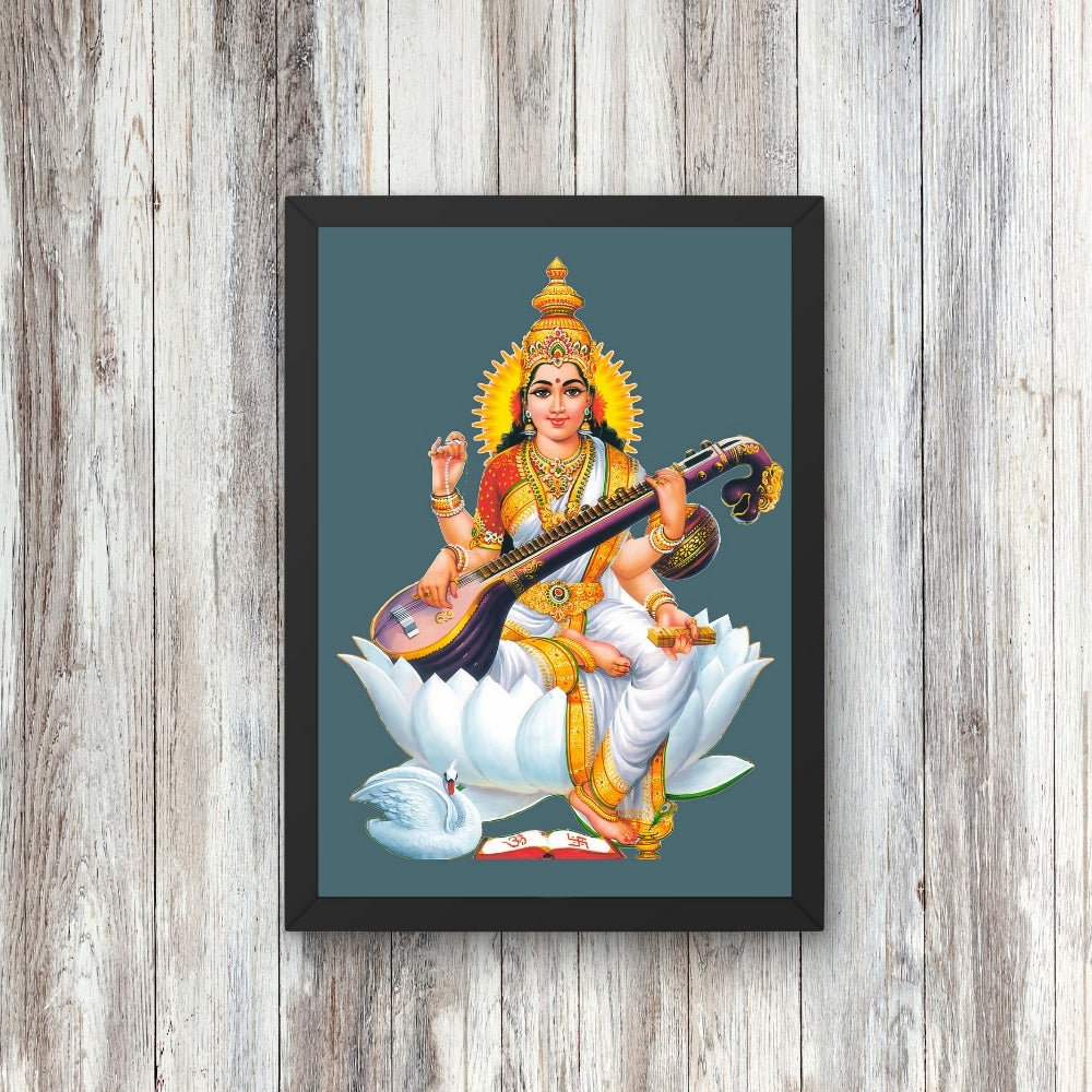 Goddess Saraswati Wall Art – Maa Saraswati with Veena Hindu Goddess Photo Frame