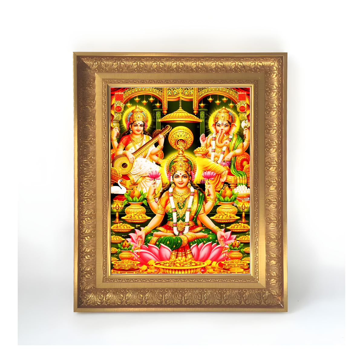 Premium Goddess Lakshmi Wall Art – Lakshmi Saraswati Ganesha Hindu Gods Photo Frame