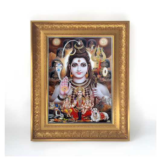 Premium Lord Shiva Wall Art – Mahadev with Shiv Parivar Hindu God Photo Frame
