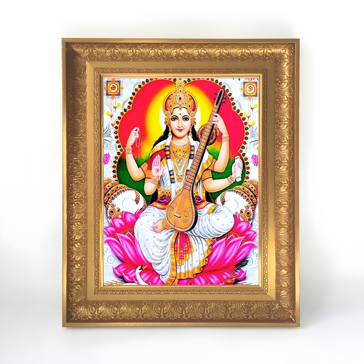Premium Goddess Saraswati Wall Art – Maa Saraswati with Veena Hindu Goddess Photo Frame