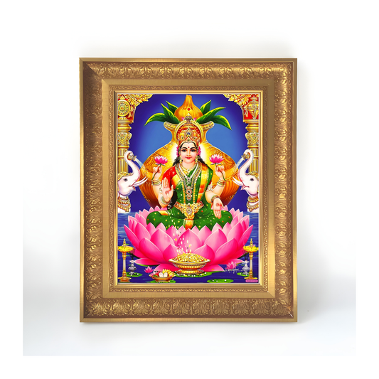 Premium Goddess Lakshmi Wall Art – Lakshmi Devi with Elephants Lotus Hindu Goddess Photo Frame
