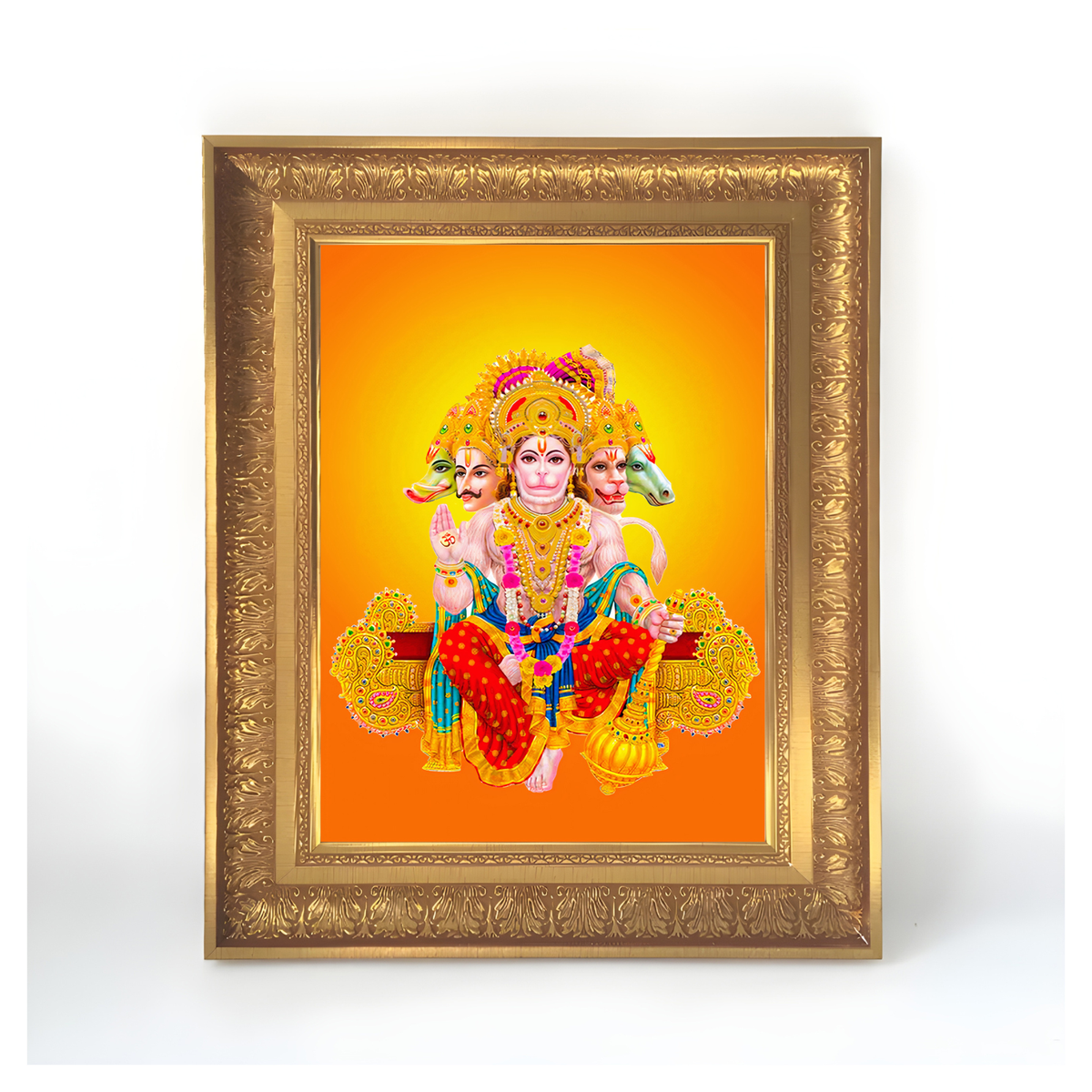 Premium Panchmukhi Hanuman Wall Art – Five-Faced Lord Hanuman Hindu God Photo Frame | Spiritual Home Décor