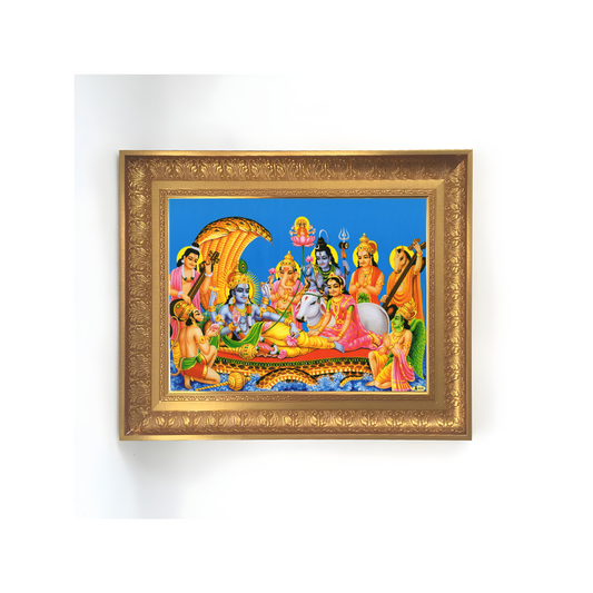 Premium Vishnu Ananta Shayana Wall Art – Lord Vishnu with Goddess Lakshmi Hindu God Photo Frame