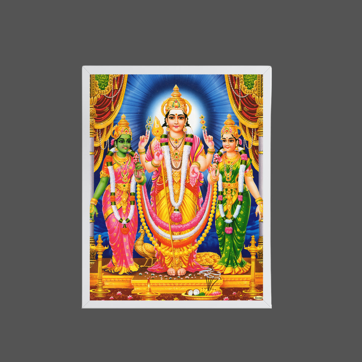 Lord Murugan with Valli and Deva yani wall art-God Murugan photo frame