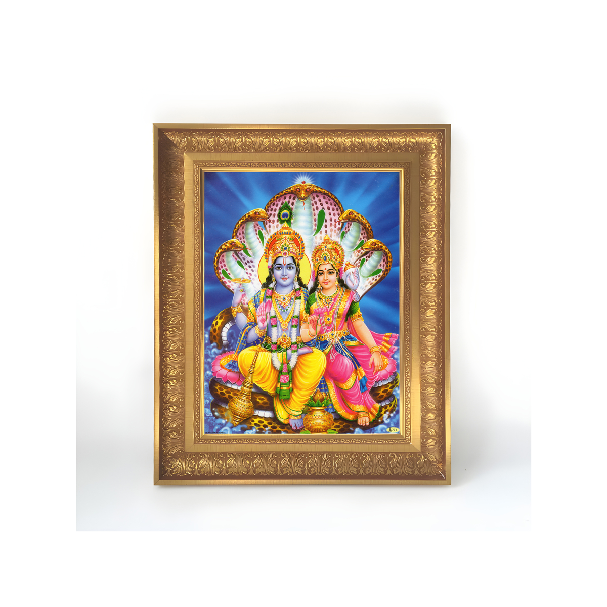 Premium Lord Vishnu Wall Art – Sri Lakshmi Narayan with Adishesha Hindu God Devotional Photo Frame