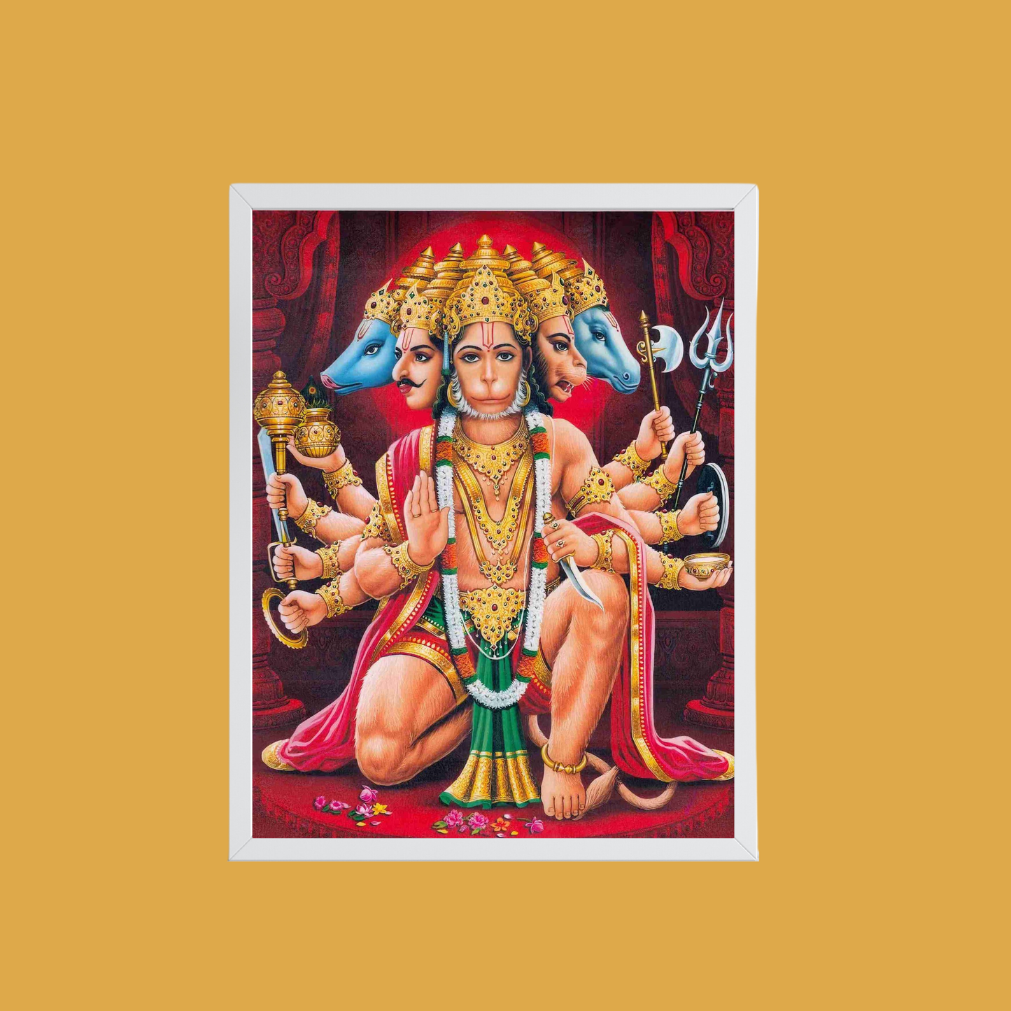 Panchmukhi Hanuman Wall Art – Five-Faced Lord Hanuman Hindu God Photo Frame