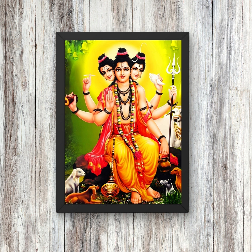 Dattatreya Wall Art – Lord Dattatreya Three-Faced Hindu God Photo Frame
