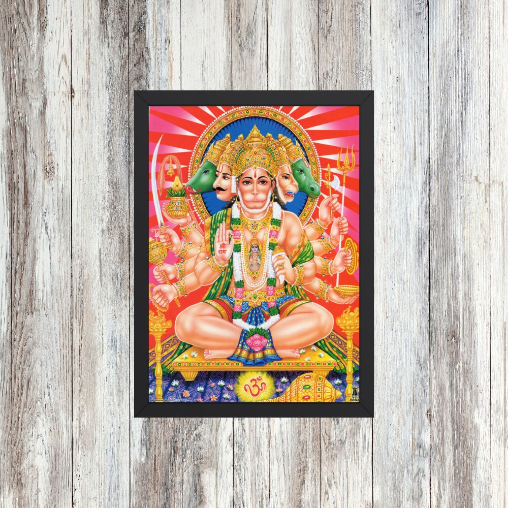 Panchmukhi Hanuman Wall Art – Five-Faced Lord Hanuman Hindu God Framed Photo