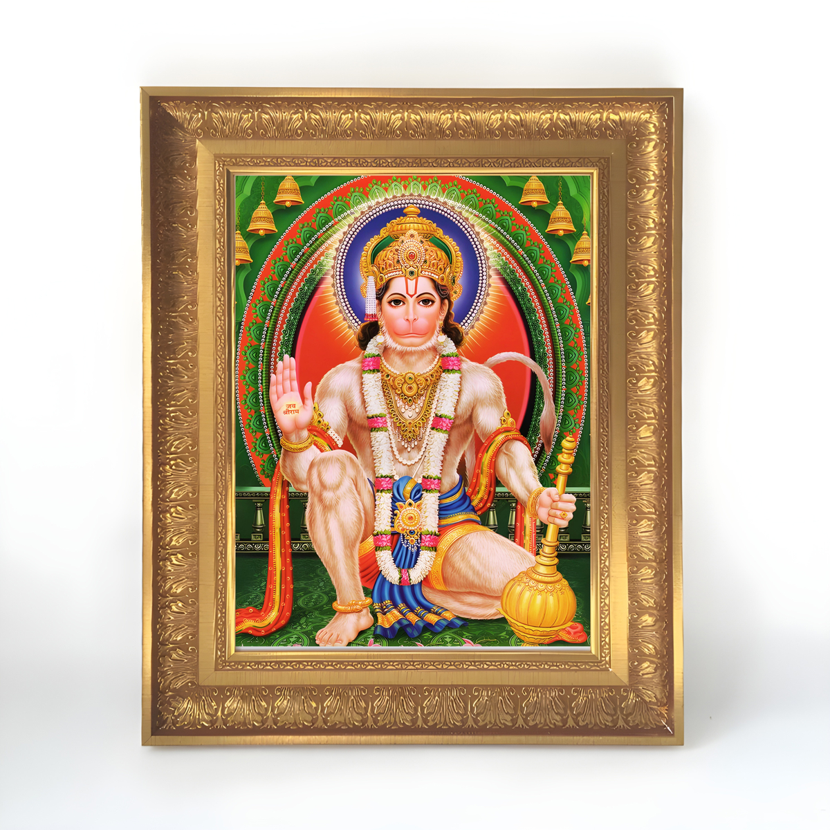 Premium Lord Hanuman Wall Art – Seated Lord Hanuman with Gada Hindu God Photo Frame