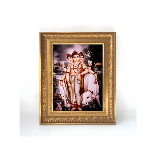 Premium Lord Dattatreya Wall Art – Three-Faced Hindu Deity with Tridev Divine Form Photo Frame