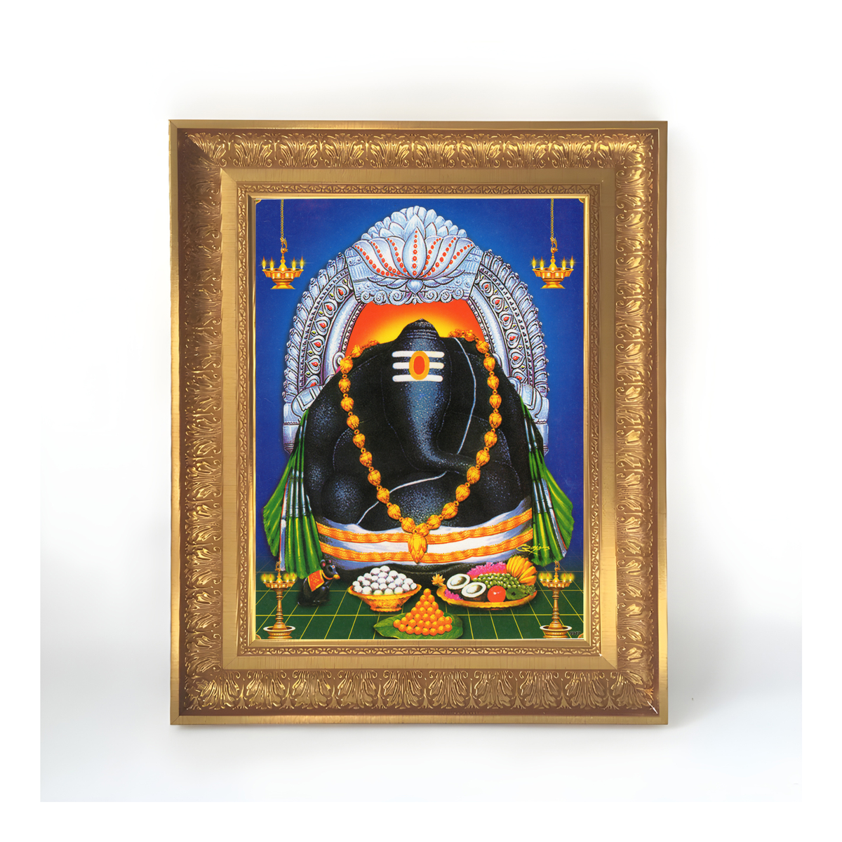 Premium Lord Ganesha Wall Art – Maha Ganapati with Modak and Mouse Hindu God Photo Frame