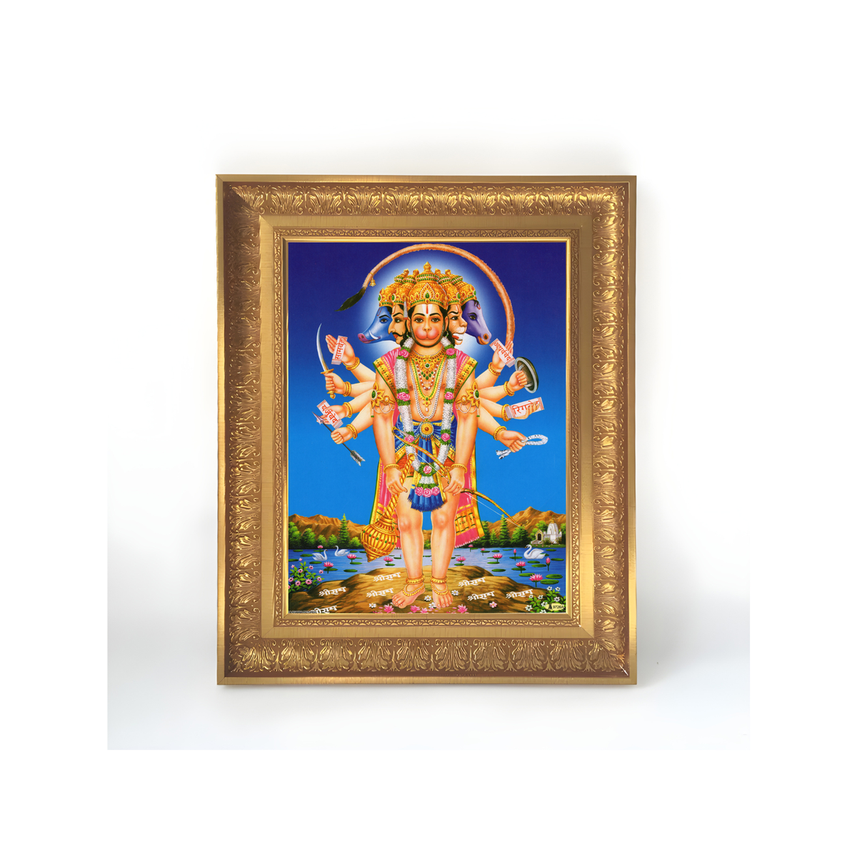 Premium Panchmukhi Hanuman Wall Art – Five-Faced Lord Hanuman Hindu God Photo Frame