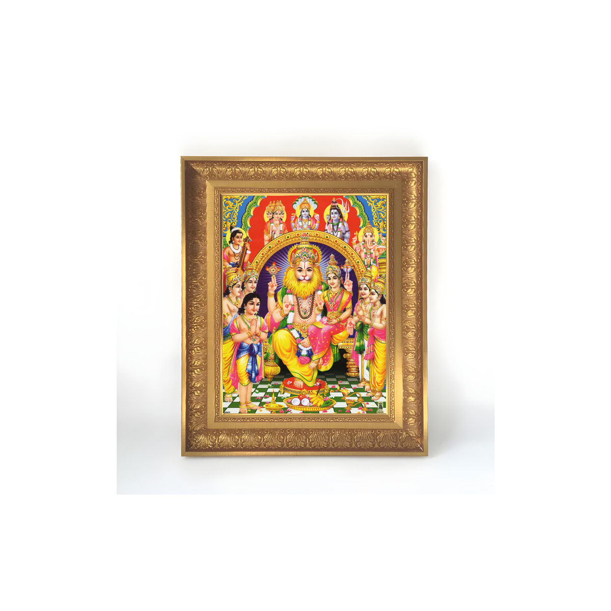Premium Narasimha Swamy Wall Art – Lord Narasimha Lakshmi Hindu God Photo Frame