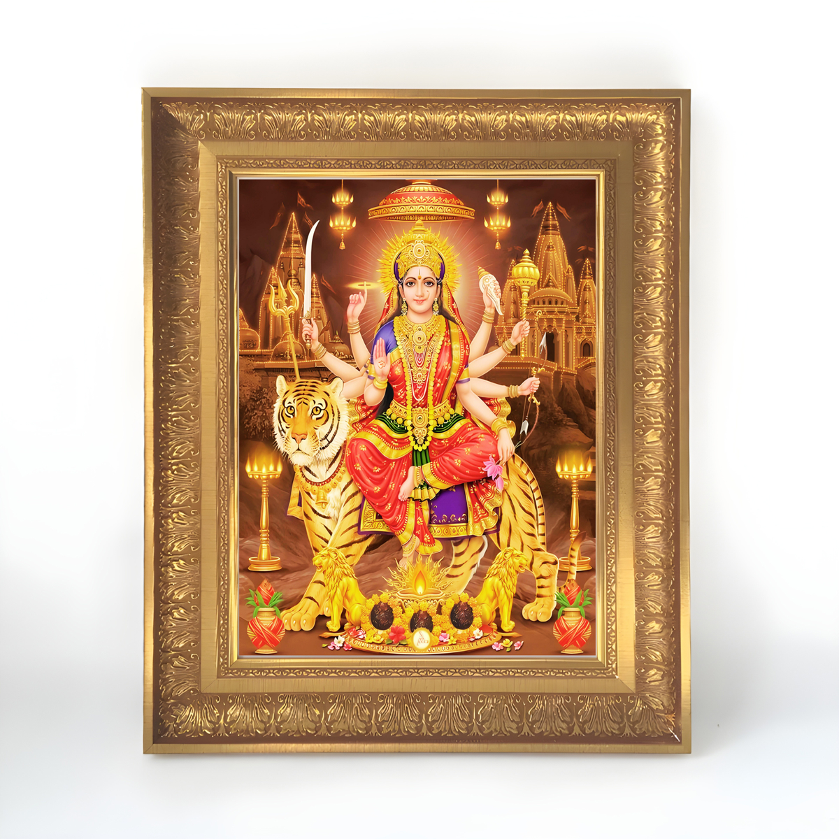 Premium Goddess Durga Wall Art – Maa Durga with Tiger Hindu Goddess Photo Frame