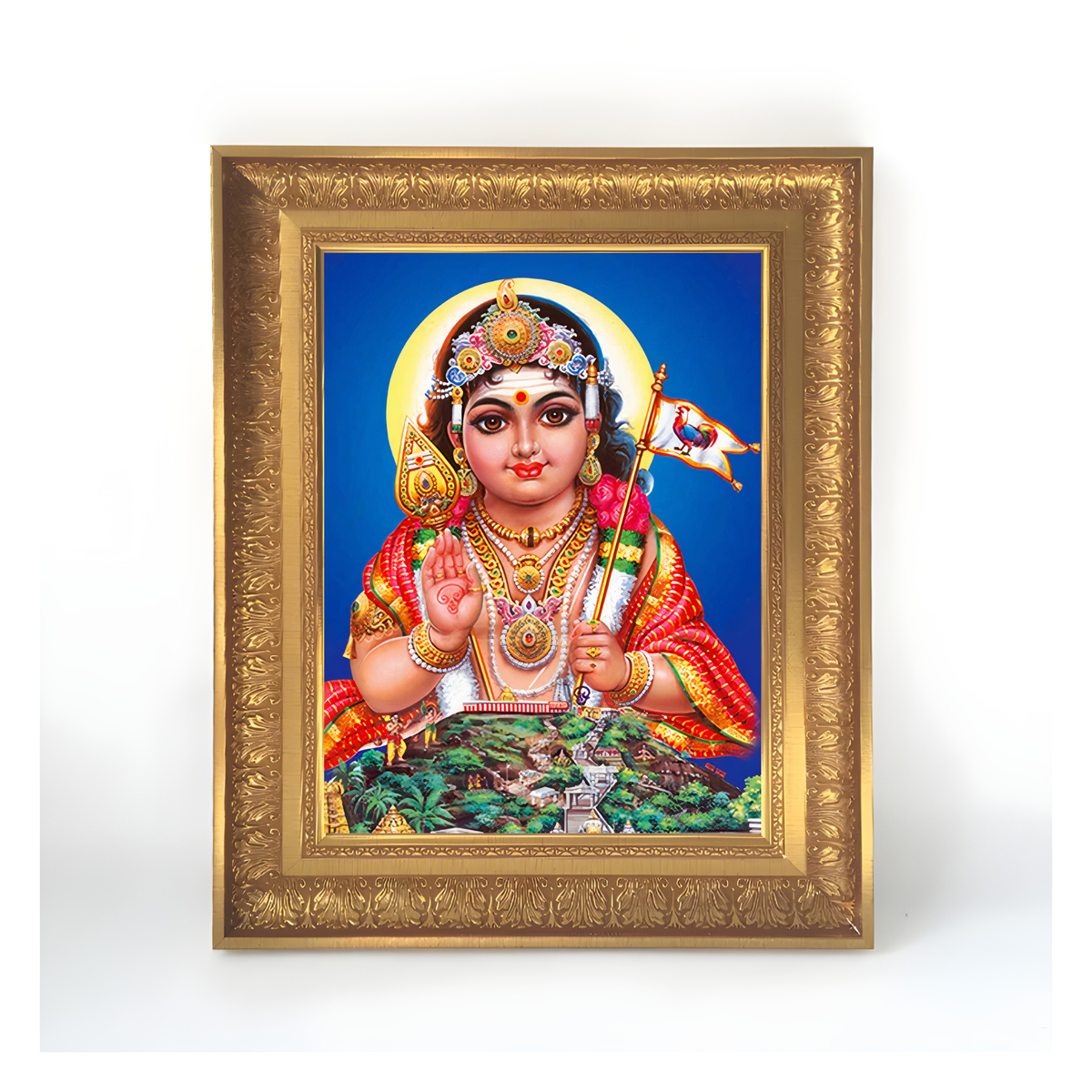 Premium Lord Murugan Wall Art – Subramanya Swamy Hindu God Photo Frame for Home Décor