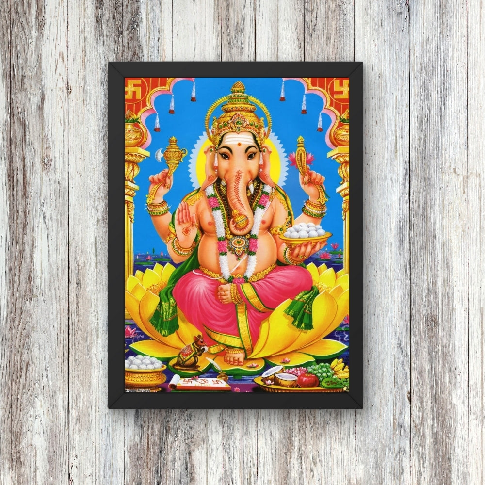 Lord Ganesha Wall Art – Hindu God Photo Frame for Home & Puja Room