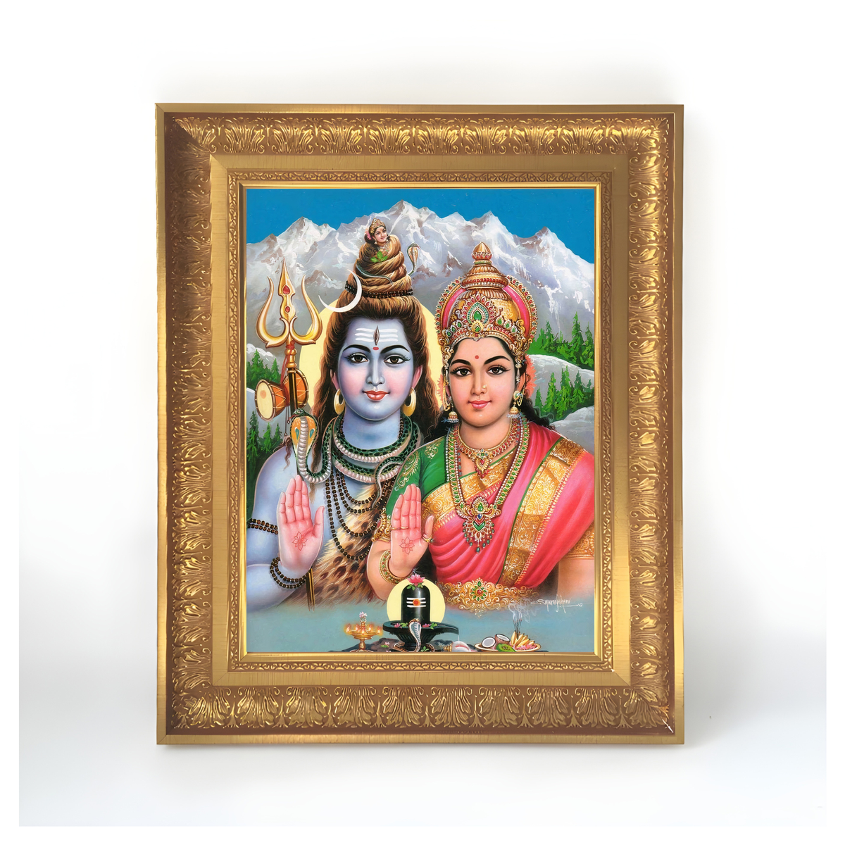 Premium Lord Shiva & Goddess Parvati Wall Art – Hindu God Photo Frame for Home  Puja Room