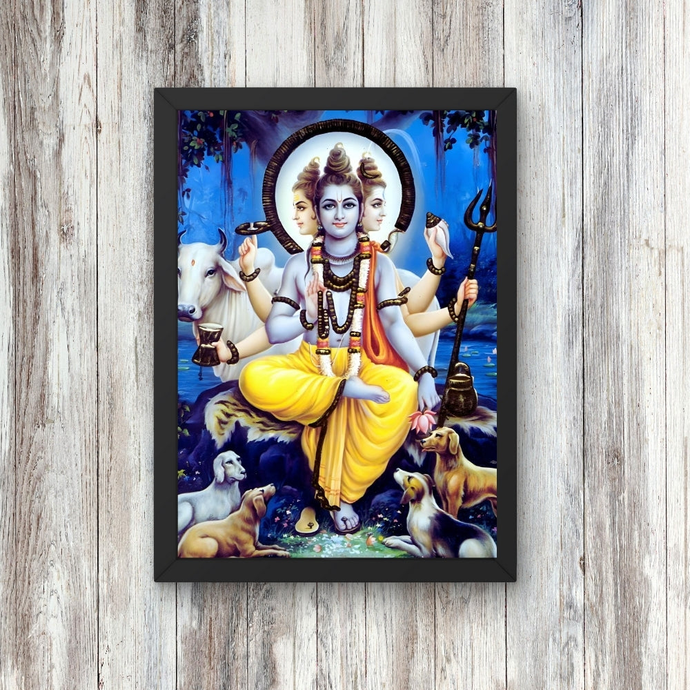 Dattatreya Wall Art – Lord Dattatreya Three-Faced Hindu God Photo Frame