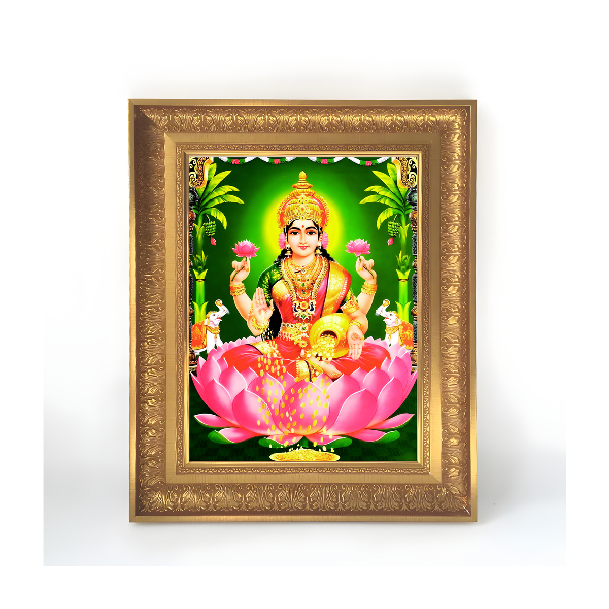 Premium Goddess Lakshmi Wall Art – Maa Lakshmi with Elephants Hindu Goddess Photo Frame