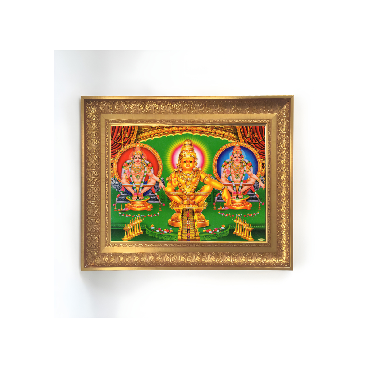 Premium Ayyappa Swamy Wall Art – Lord Ayyappa with Poorna and Pushkala Hindu God Photo Frame