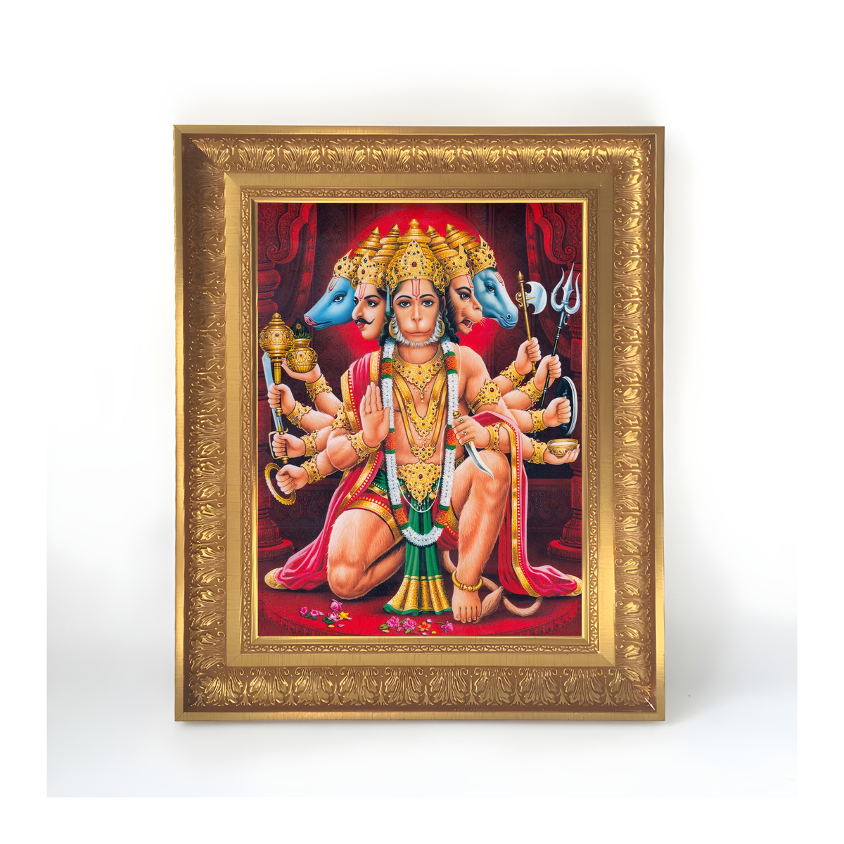 Premium Panchmukhi Hanuman Wall Art – Five-Faced Lord Hanuman Hindu God Photo Frame