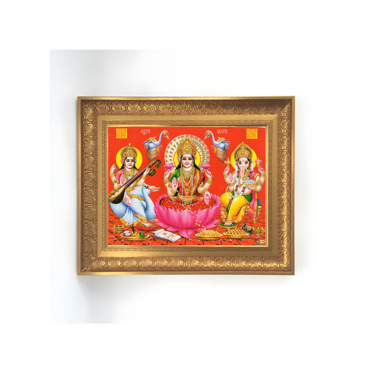 Premium Goddess Lakshmi, Saraswati and Lord Ganesha Wall Art – Hindu Gods Photo Frame for Wealth, Wisdom & Prosperity