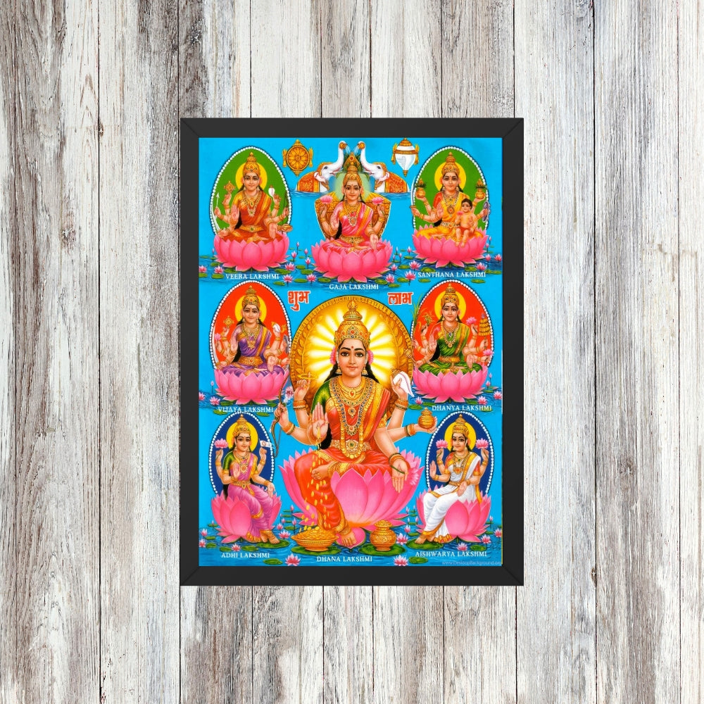 Goddess Lakshmi Wall Art – Ashtalakshmi Hindu God Photo Frame for Home & Puja Room