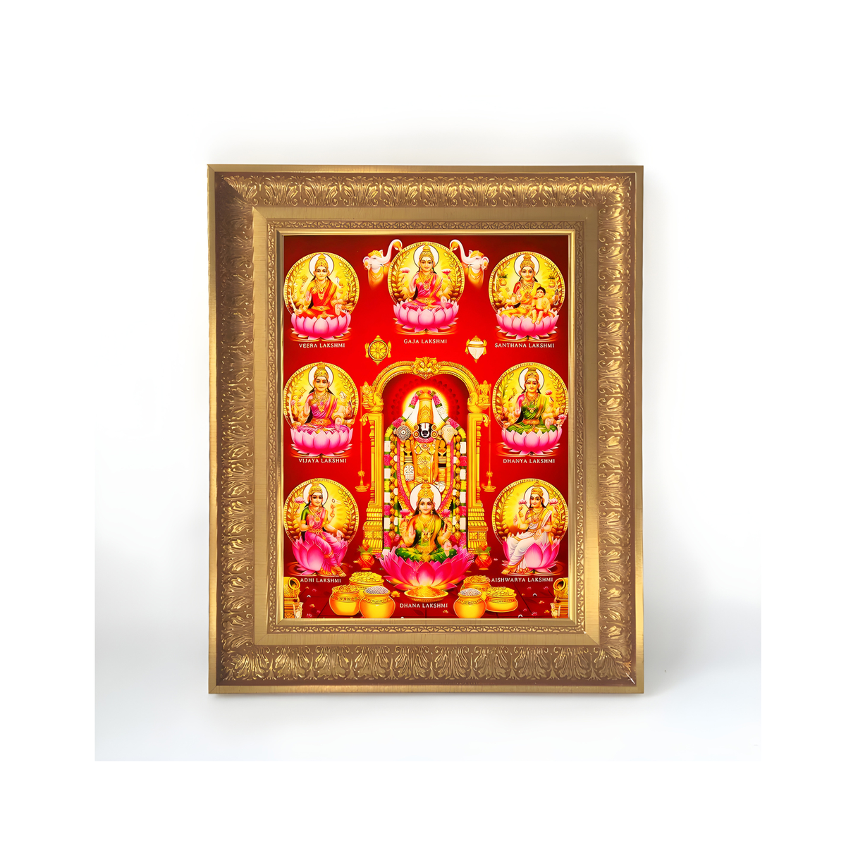 Premium Ashta Lakshmi & Lord Venkateswara Wall Art – Eight Forms of Goddess Lakshmi and Balaji Hindu God Photo Frame