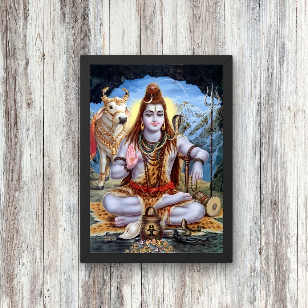 Lord Shiva Wall Art – Mahadev Shiva with Nandi Hindu God Photo Frame