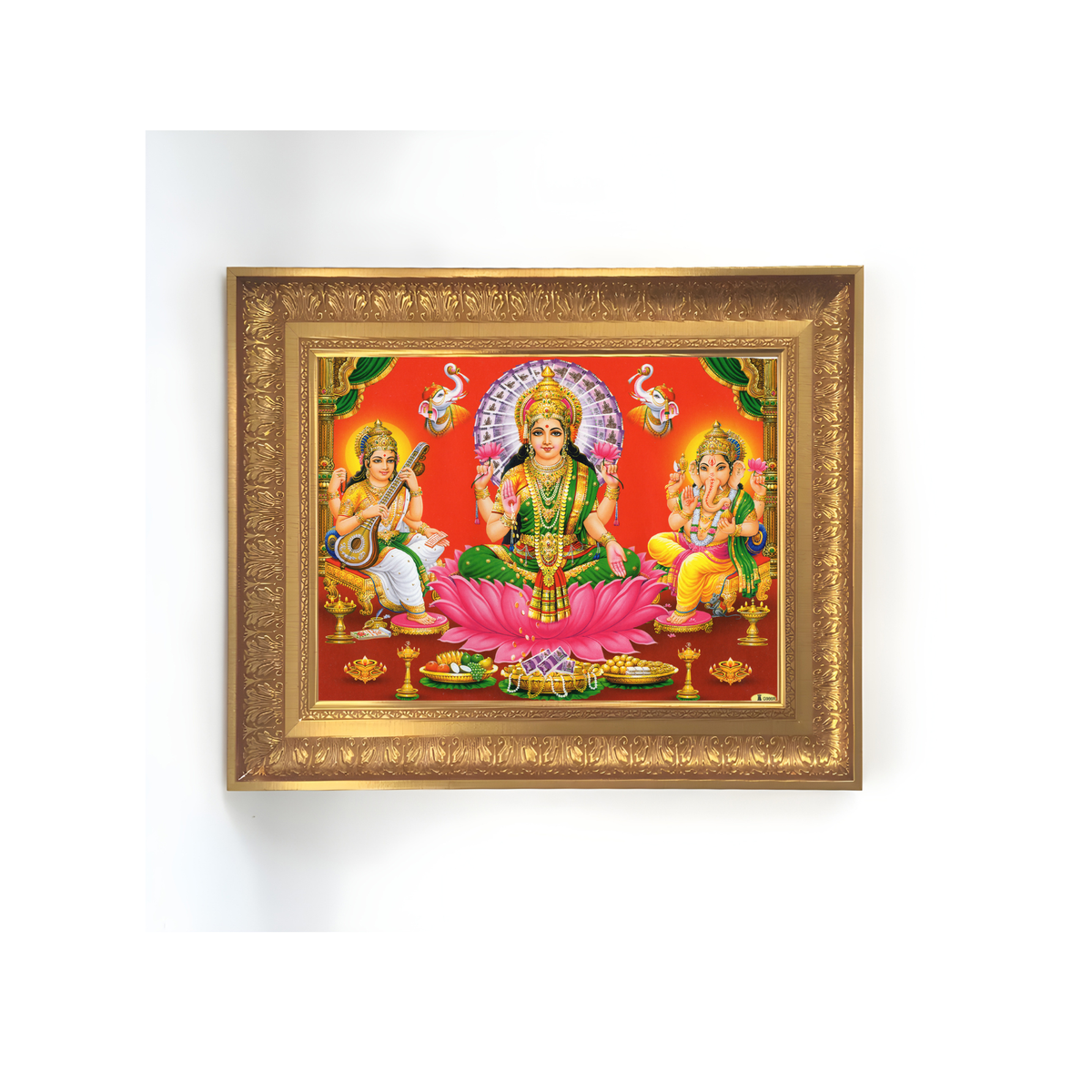 Premium Lakshmi Saraswati Ganesha Wall Art – Goddess Lakshmi, Saraswati & Lord Ganesha Hindu God Photo Frame