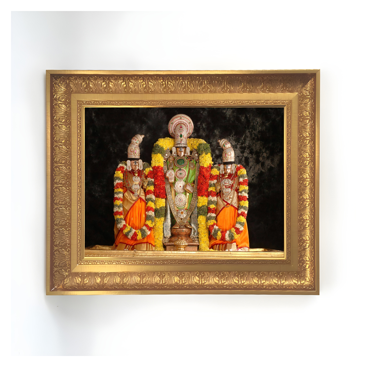 Premium Lord Venkateswara Wall Art – Tirupati Balaji with Sridevi & Bhudevi Hindu God Photo Frame