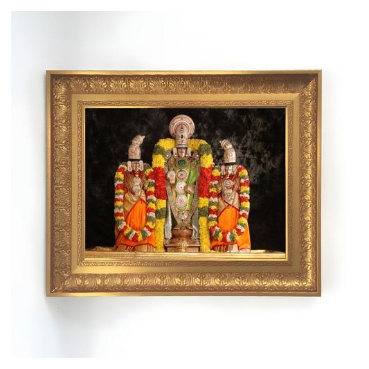Premium Lord Venkateswara Wall Art – Tirupati Balaji with Sridevi & Bhudevi Hindu God Photo Frame