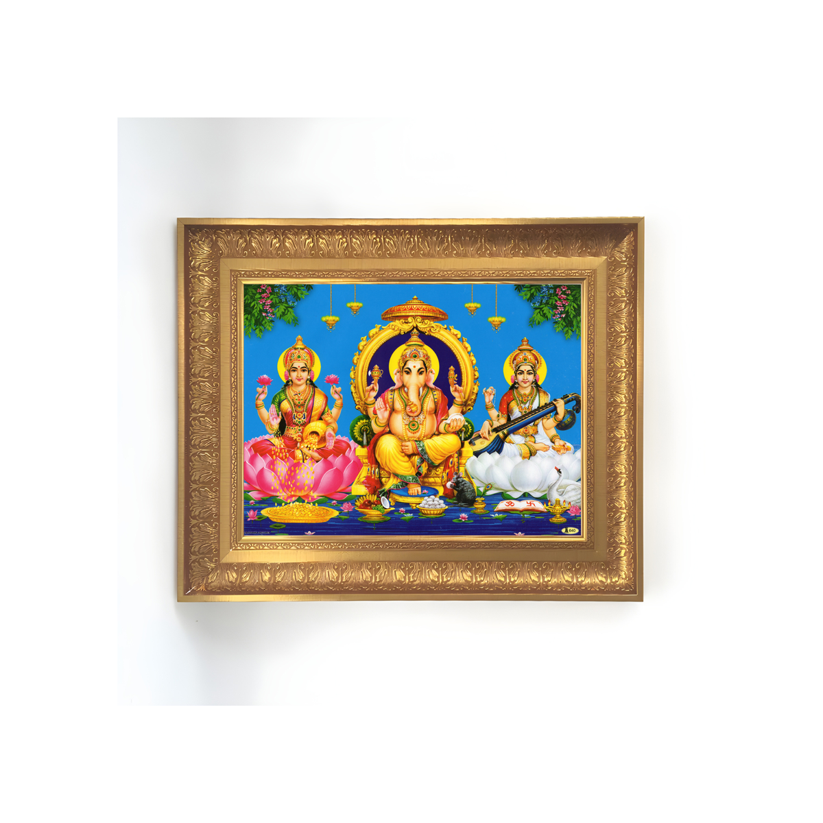 Premium Lakshmi Ganesha Saraswati Wall Art – Hindu Gods of Prosperity, Wisdom & Knowledge Photo Frame