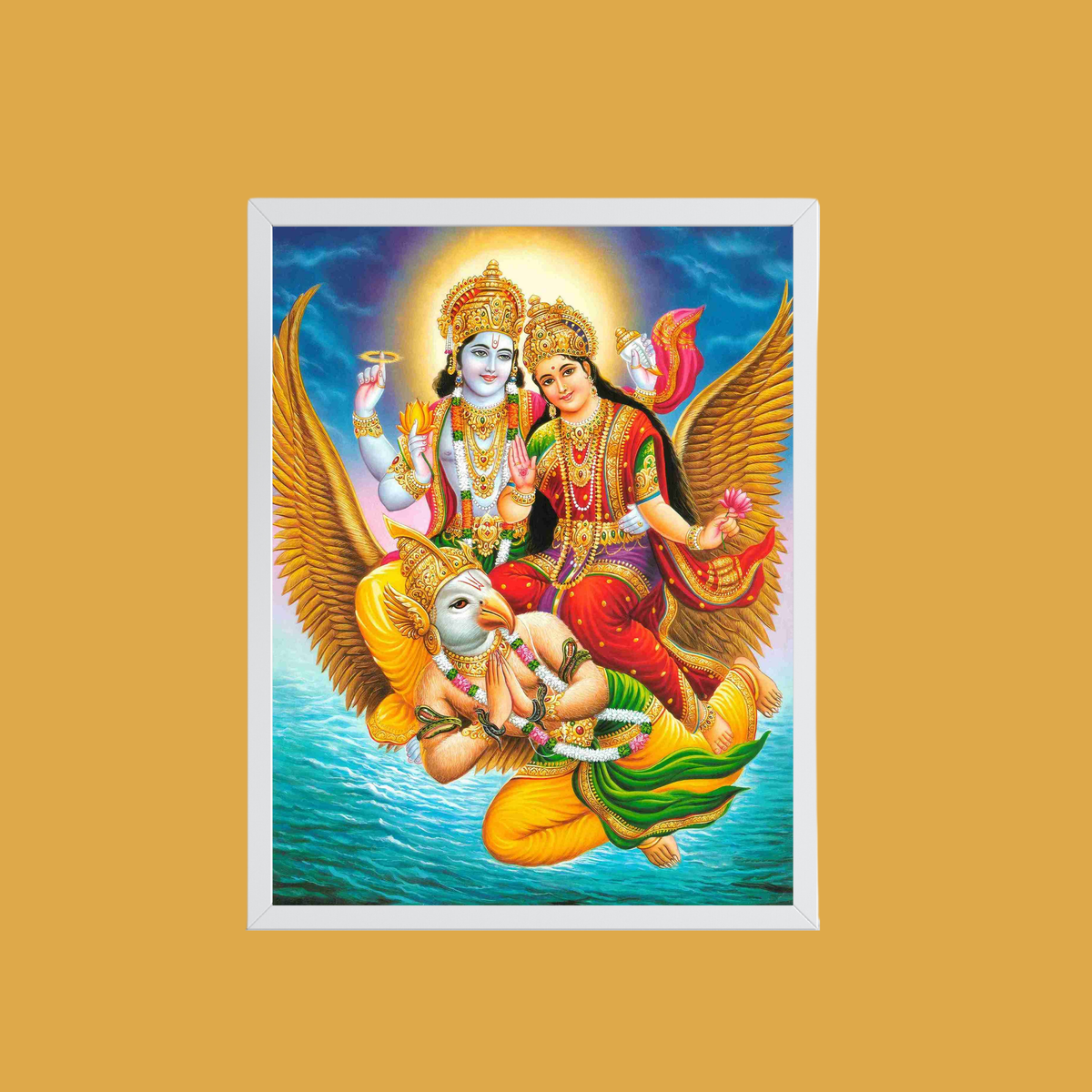 Lord Vishnu and Goddess Laxmi wall art-Sri vishnu with maa Laxmi Hindu God Frame