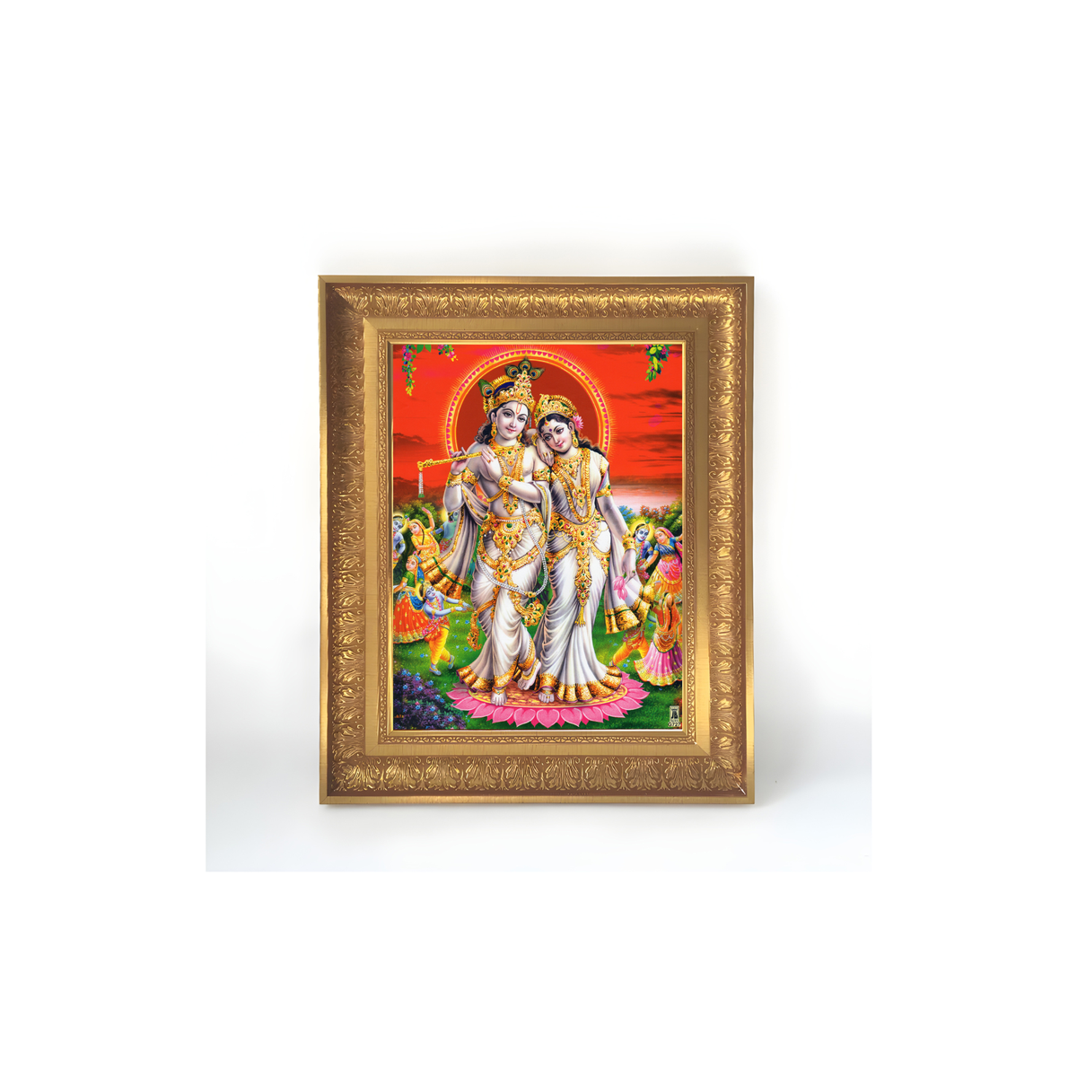 Premium Radha Krishna Wall Art – Lord Krishna Playing Flute with Goddess Radha Hindu Divine Couple Photo