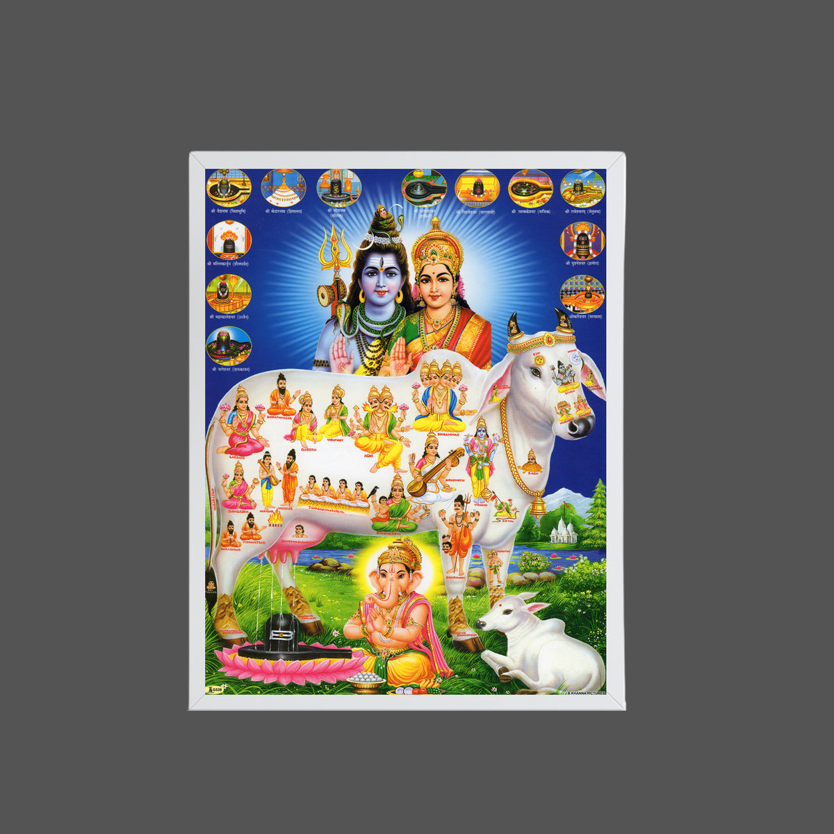 Lord Shiva with Kamadhenu Cow Wall Art - Shiva with Kamadhenu Cow Hindu God Photo Frame