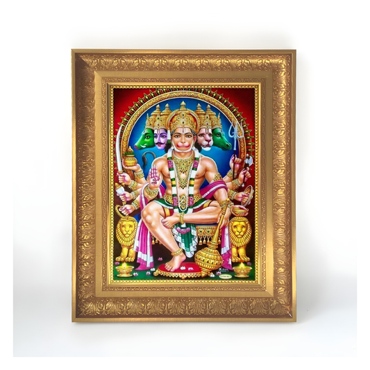 Premium Panchmukhi Hanuman Wall Art – Five-Faced Lord Hanuman Hindu God Photo Frame
