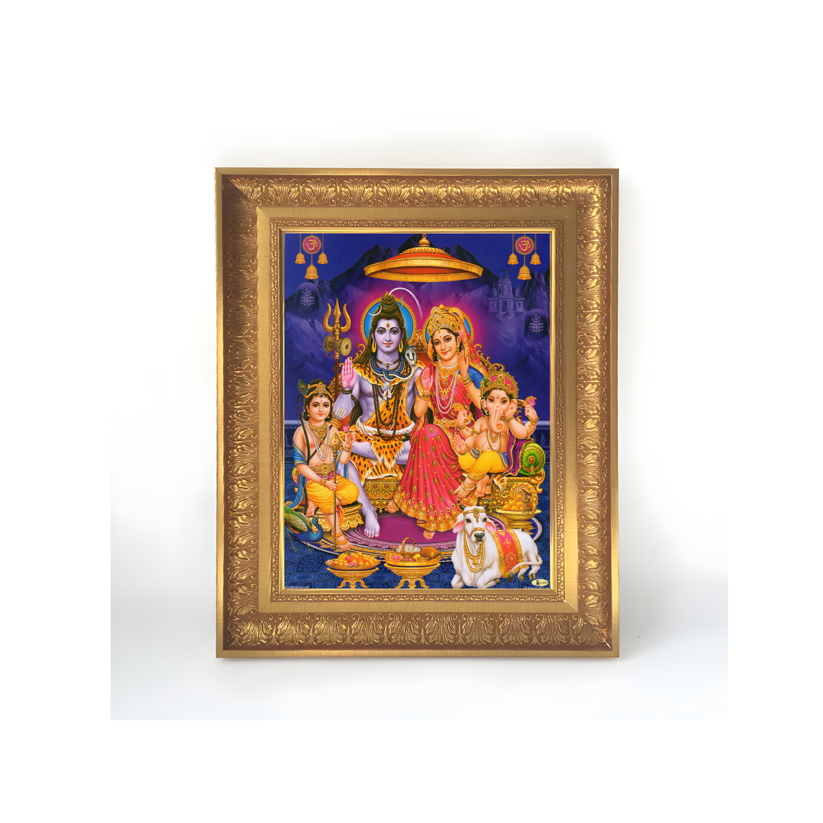 Premium Shiva Parivar Wall Art – Lord Shiva, Goddess Parvati, Lord Ganesha & Kartikeya Hindu Family Photo Frame