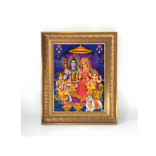 Premium Shiva Parivar Wall Art – Lord Shiva, Goddess Parvati, Lord Ganesha & Kartikeya Hindu Family Photo Frame