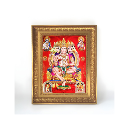 Premium Panchmukhi Hanuman Wall Art – Five-Faced Lord Hanuman Hindu God Photo Frame