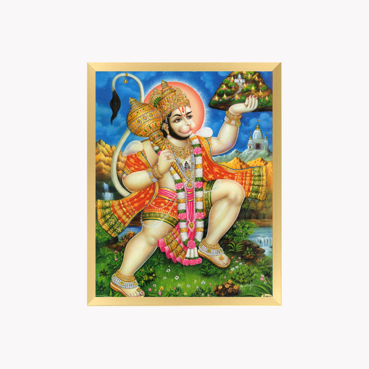 Hanuman Sanjeevani Wall Art – Lord Hanuman Carrying Sanjeevani Mountain Hindu God Photo Frame