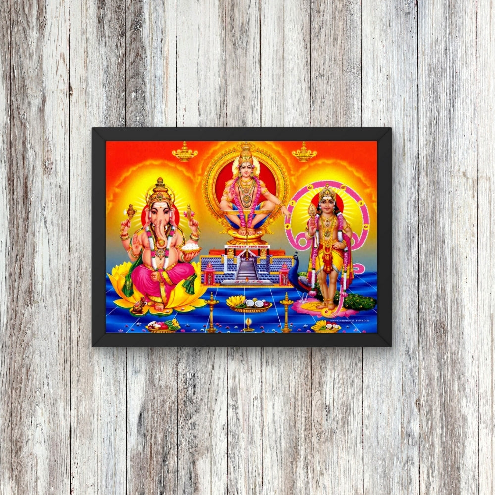 Lord Ayyappa , Ganesh and Karthikeya Wall Art -  Ayyappa , Ganesh And Kartikeya Hindu God Photo Frame