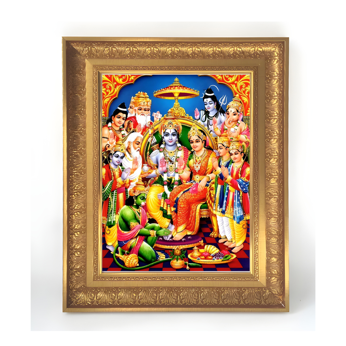 Premium Lord Sri Rama Wall Art –  Lord Rama and Goddess Sita with Hanuman Hindu Devotional Photo Frame