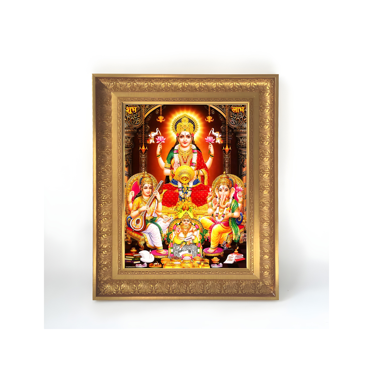 Premium Goddess Lakshmi Ganesha Saraswati Wall Art – Hindu Gods Devotional Photo Frame